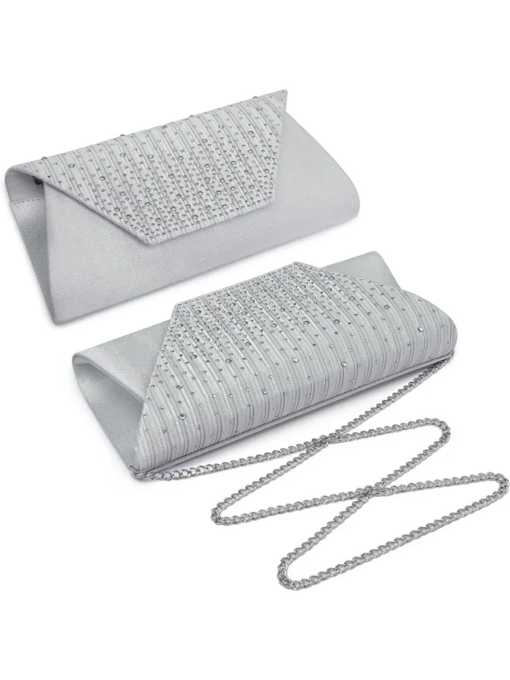 Women's Silver Clutch Purse With Detachable Chain Wedding Formal Evening Bag
